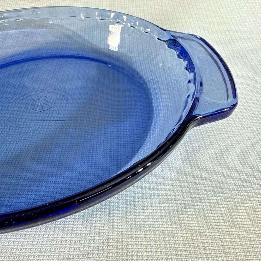 Vintage Anchor Hocking Cobalt Blue Ovenware 9” Pie Plate Fluted Glass Rim